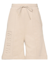 Msgm Logo Embossed Track Shorts In Beige