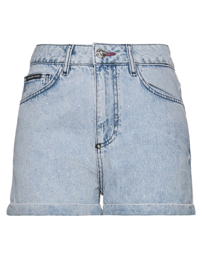 PHILIPP PLEIN PHILIPP PLEIN WOMAN DENIM SHORTS BLUE SIZE 28 COTTON, GLASS