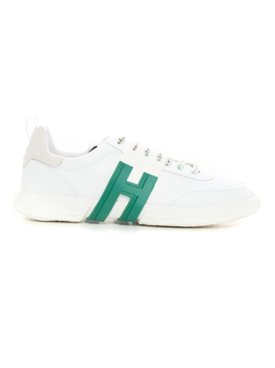 Hogan 3r Sneaker Bianco-verde Leather Man In Blanco