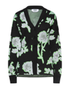 Msgm Black Jacquard Neon Flowers Cardigan In Black