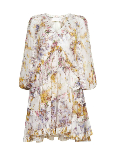 Zimmermann Jude Floral-print Silk-chiffon Mini Dress In Multicoloured