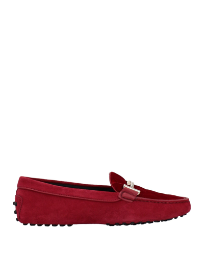 TOD'S TOD'S WOMAN LOAFERS RED SIZE 7 LEATHER, TEXTILE FIBERS