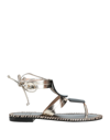 Hadel Woman Toe Strap Sandals Platinum Size 10 Soft Leather In Grey