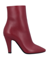 Saint Laurent Ankle Length Pointed Toe Smooth Finish Booties In Red