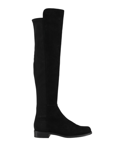Stuart Weitzman Suede And Fabric Knee-high Block Heel Boots In Black