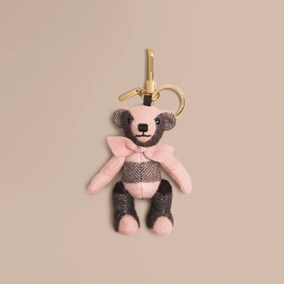 Burberry Thomas Bear Charm In Check Cashmere In Ash Rose
