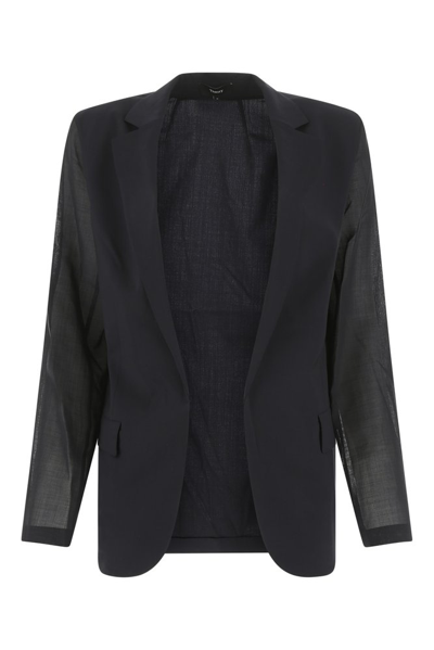 Theory Sheer Sleeved Tailored Blazer In Navy