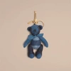 Burberry Thomas Bear Charm In Check Cashmere In Marine Blue