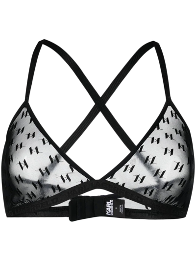 Karl Lagerfeld All-over Logo-pattern Bra In Black