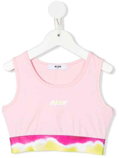 Msgm Kids' Tie-dye Print Tank Top In Pink