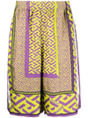 Versace La Greca-print Silk Shorts In Yellow