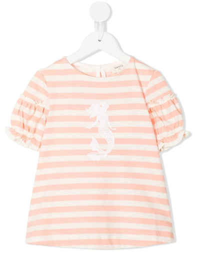 Nanos Kids' Striped Mermaid-print T-shirt In Orange