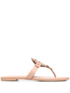 Tory Burch Miller Medallion Metallic Leather Flat Slide Sandal In Brown