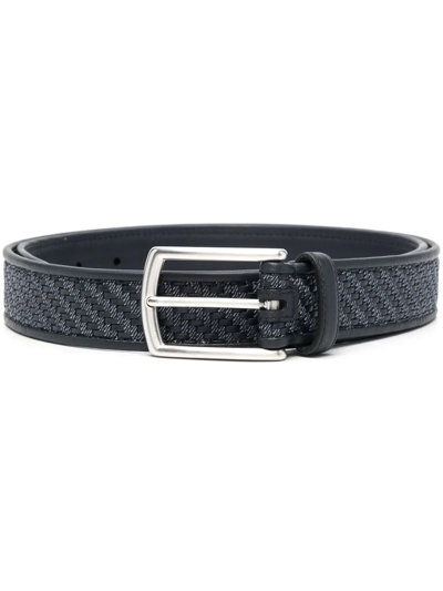 Zegna Woven Leather Belt In Blue