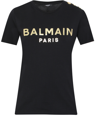 Balmain Short Sleeves 3 Buttons T-shirt In Noir Or