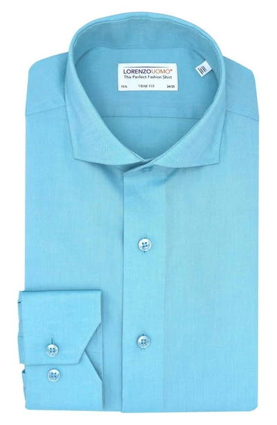 Lorenzo Uomo Trim Fit Solid Cotton Stretch Dress Shirt In Capri