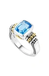 Lagos 18k Gold And Sterling Silver Caviar Color Small Ring With Swiss Blue Topaz In Blue Topaz