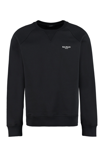 Balmain Logo Crewneck Cotton Sweatshirt In Black