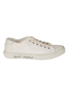 Saint Laurent Malibu Leather-trimmed Distressed Cotton-canvas Sneakers In Optic White/optic Black