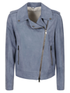 Brunello Cucinelli Womens Light Blue Leather Outerwear Jacket In Dusty Blue