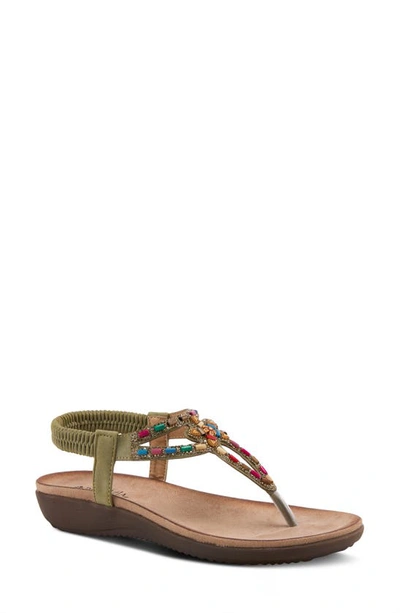 Spring Step Crema Beaded Thong Sandal In Olive Green
