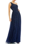 Mac Duggal Embellished One-shoulder A-line Gown In Midnight