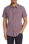 Travismathew Tamworth Check Short Sleeve Cotton Blend Button-up Shirt In Mauve Wine
