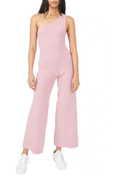 Free People Waverly One-shoulder Rib Jumpsuit In Pink