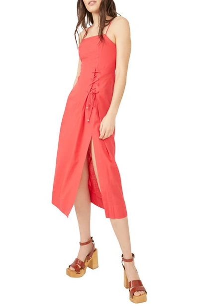 Free People Francesca Cotton & Linen Midi Dress In Red | ModeSens