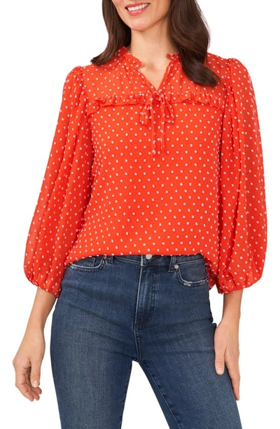 Cece Women's Long Sleeve Contrast Clip-dot Pleated Blouse In Orange Flame