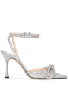 Giambattista Valli Glitter Double Crystal Bow Pointed Toe Pump In Silver