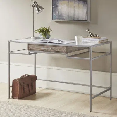 510 Design Adela Glass Desk In Antique Silver,clear