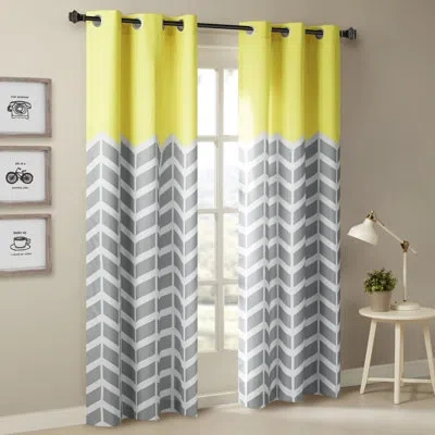 510 Design Alex Chevron Printed Room Darkening Grommet Top Panel Pair In Yellow
