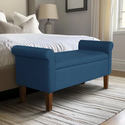 510 Design Aubrey Upholstered Storage Bench, Blue Color