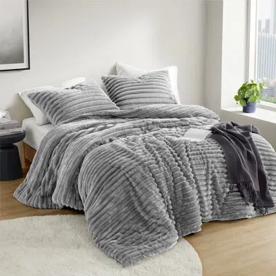 510 Design Avril Fluffy Ribbed Plush Comforter Set In Gray