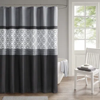 510 Design Donnell Embroidered And Pieced Shower Curtain In Black,gray