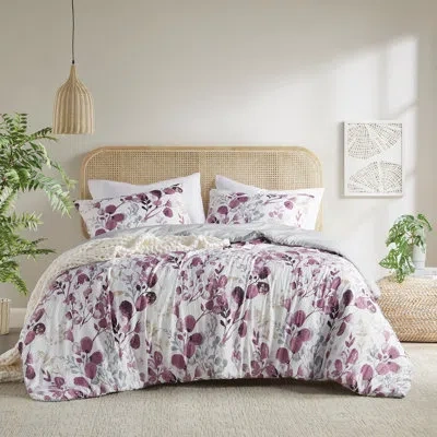 510 Design Gabby Reversible Floral Botanical Seersucker Comforter Set In Plum