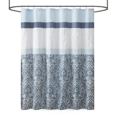 510 Design Josefina Printed And Embroidered Shower Curtain In Blue