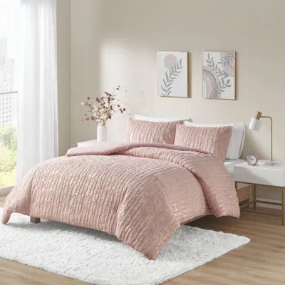 510 Design Metallic Print Faux Fur Duvet Cover Set In Blush,gold
