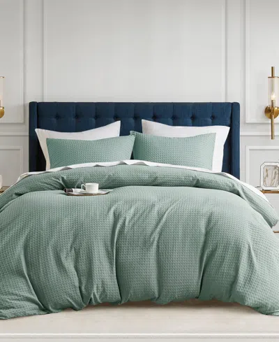 510 Design Mina Waffle Textured 3-pc. Duvet Cover Set, Full/queen In Green