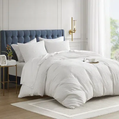 510 Design Mina Waffle Weave Textured Duvet Cover Set In White