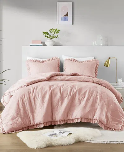510 Design Phoebe Diamond Quilted Ruffle Edge 3-pc. Comforter Set, King/california King In Blush