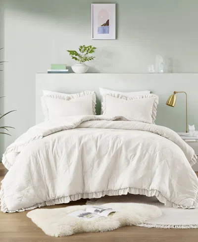 510 Design Phoebe Diamond Quilted Ruffle Edge 3-pc. Comforter Set, King/california King In Ivory