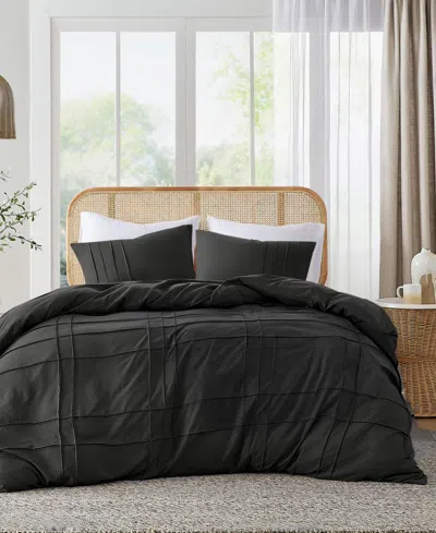 510 Design Porter Pleated 3-pc. Duvet Cover Set, Full In Black