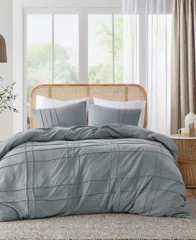 510 Design Porter Pleated 3-pc. Duvet Cover Set, Full In Blue,gray