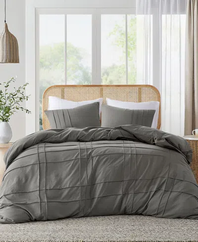510 Design Porter Pleated 3-pc. Duvet Cover Set, Full In Gray