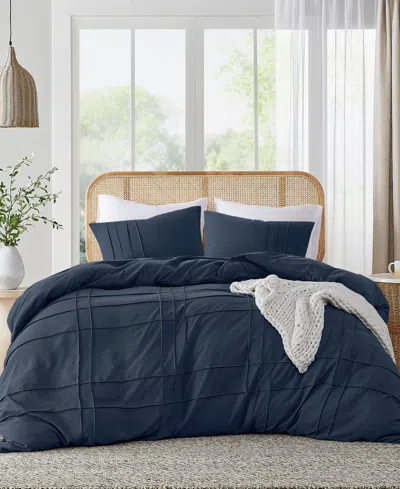 510 Design Porter Pleated 3-pc. Duvet Cover Set, Full In Navy