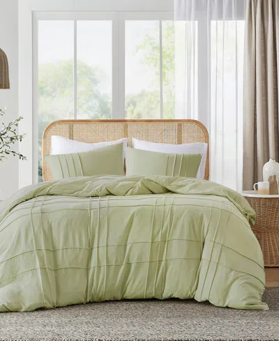 510 Design Porter Pleated 3-pc. Duvet Cover Set, Full In Sage