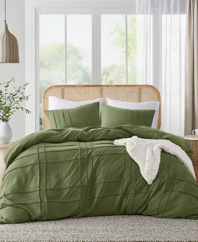 510 Design Porter Pleated 3-pc. Duvet Cover Set, King In Olive Green