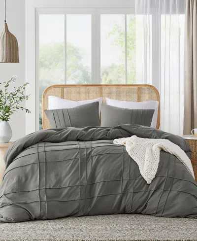 510 Design Porter Washed Pleated 3-pc. Duvet Cover Set, Full/queen In Gray